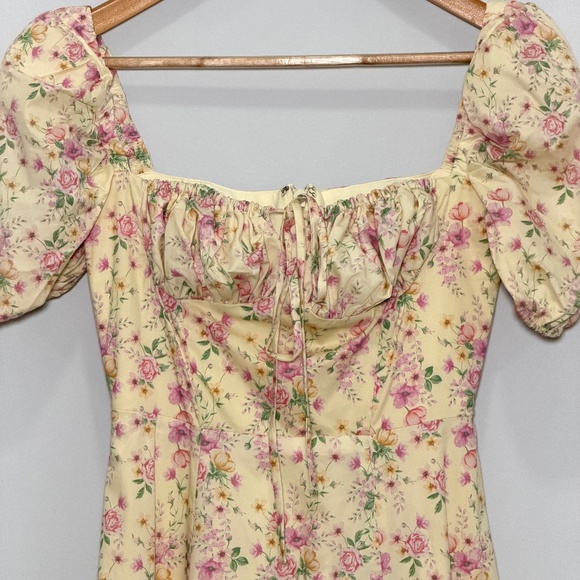 House of CB “Tallulah” Lemon Floral Puff Sleeve Midi Dress – Small - Picture 7 of 13